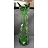 One tall green glass vase,