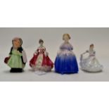 Four Royal Doulton figures to include; Marie HN1370, Romany Sue, Dinky Do HN1678,