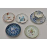 Four ceramic 20th century trinket dishes including Shelley and Coalport blue and white teacup and