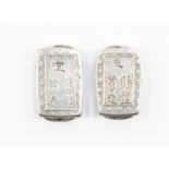 A pair of Chinese weights, white metal, size approx 25mm x 15mm, total gross weight approx 18.