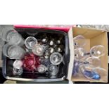 A collection of glass to include; a set of Swedish wine glasses with blue barley twist stems (6);
