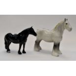 Beswick grey shire horse, 22 cms high, together with a Beswick smaller black shire horse 16.