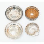 Four American silver pieces including a wine coaster with turned wooden base, stamped GORHAM,