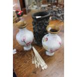 A pair of Cloisonné vases, Dulac prints,