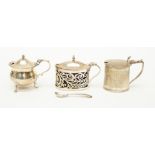 Three silver mustard pots, all with liners, Birmingham 1902 and 1903,
