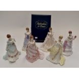 Six Royal Worcester china figures all from; "The Splendour at Court" series including;