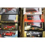 Eight Ferrari 1:18 scale diecast models including Hot Wheels,