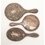 Three Birmingham Victorian silver hand mirrors