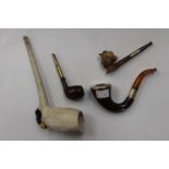 Pipe lot to include a pot Victorian novel pipe with football and boot decoration,