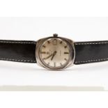 A gents vintage Fauvre-Leuba daymatic steel watch, champagne dial, batons and date window,