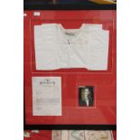 Madonna full length "make up" cape w/original lipstick, framed and mounted with authentication.
