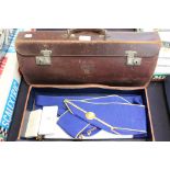Masonic Interest: Two cased sashes with cuffs and bibs and base medals,