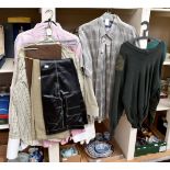 A collection of classic men's shirts (9) a military type knitted jumper and mock leather ladies