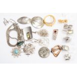 Costume jewellery including steel and white metal pendants, brooches, earrings, cufflinks,