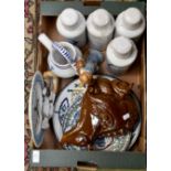 A collection of assorted ceramics including hand painted chemical jars, hand painted dishes,