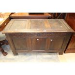Late 17th Century early 18th Century oak coffer, three front panels,
