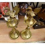 A pair of Decca/Hamsa bird decorated oil burners, 70 cms tall approx,