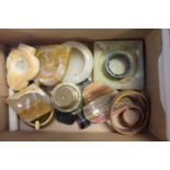 Two boxes containing a collection of assorted agate ashtrays, onyx, serpentine napkin ring,