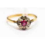 A spinel and diamond cluster ring, 18ct gold mount, size N, total gross weight approx 3.