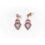 A pair of spinel and diamond set earrings,