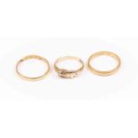 Two 22ct gold wedding bands sizes P and S, with a combined total gross weight approx 5.