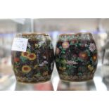 A pair of Cloisonne small barrel shaped vases,