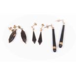 A pair of Art Deco and onyx gold drop earrings,