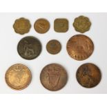 A collection of various coins, including a Hibernia 1822 coin, an 1865 Penny,