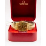 An gents Omega Seamaster Quartz bracelet watch, gold tone cushion shaped dial, approx 28mm,