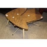 Two matching coffee tables, in walnut veneer,