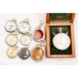 Large cased Russian stop watch with mid 20th Century European pocket watches etc (Q)