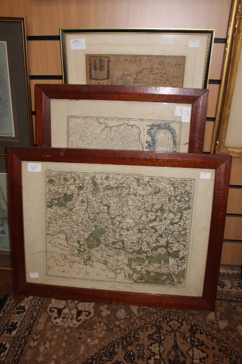 Collection of three framed antique maps: Jean Janvier 18th-century map of the southern part of the
