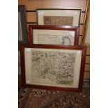 Collection of three framed antique maps: Jean Janvier 18th-century map of the southern part of the