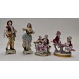 Four German porcelain figures including a pair of 18th Century style flower sellers,