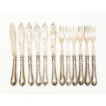 Arts & Crafts style Continental silver fish knives and forks, circa 1900,