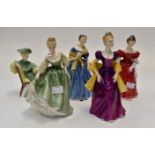 Five Royal Doulton figures including; Loretta HN2337; Fair Lady HN2193; Adrienne HN2304;