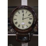 Fusee drop dial wall clock with mother of pearl inlay, round bottom ear missing, 12" dial,