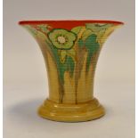 A Clarice Cliff "Jonquil" pattern vase and pierced flower holder insert. Bizarre range no.615.