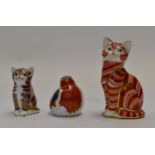 Three Crown Derby paperweights including; Red cat (LVI); Tabby Kitten (LVI);