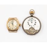 A 1930's gold plated Waltham wristwatch (no strap) and a Swiss silver pocket watch (2)