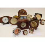 Collection of mid 20th century mantle and travel clocks