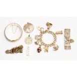 Silver jewellery mixed lot to include heavy charm padlock bracelet, two gate bracelets,
