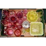 A collection of assorted 19th Century cranberry glass including vases, pot pourri bowls, powder jar,