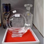 Glass; Marstons Ale plate, glass decanter,