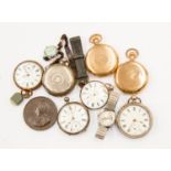 Collection of four silver pocket watches, two gold plated pocket watches,