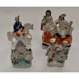 Four Victorian Staffordshire flatbacks to include; Campbell, 24 cms tall,