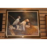 Oil painting fox hounds,
