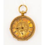 An 18ct gold Hunter pocket watch, gold tone dial, Roman numerals, subsidary dial,