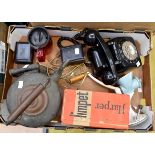 A vintage telephone together with vintage kitchen ware/food mincers with a cast iron and brass