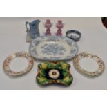 An Asiatic pheasant b/white large meat plate, a pair of Royal Crown Derby "Honeysuckle" dishes,